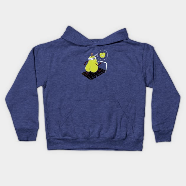 Pear On Treadmill, getting in shape, Workout Kids Hoodie by Alema Art